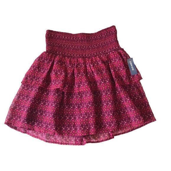 Old‎ Navy Tiered Mini Skirt Burgundy Geometric Pattern Elastic Yoke Waist Small - Picture 3 of 9